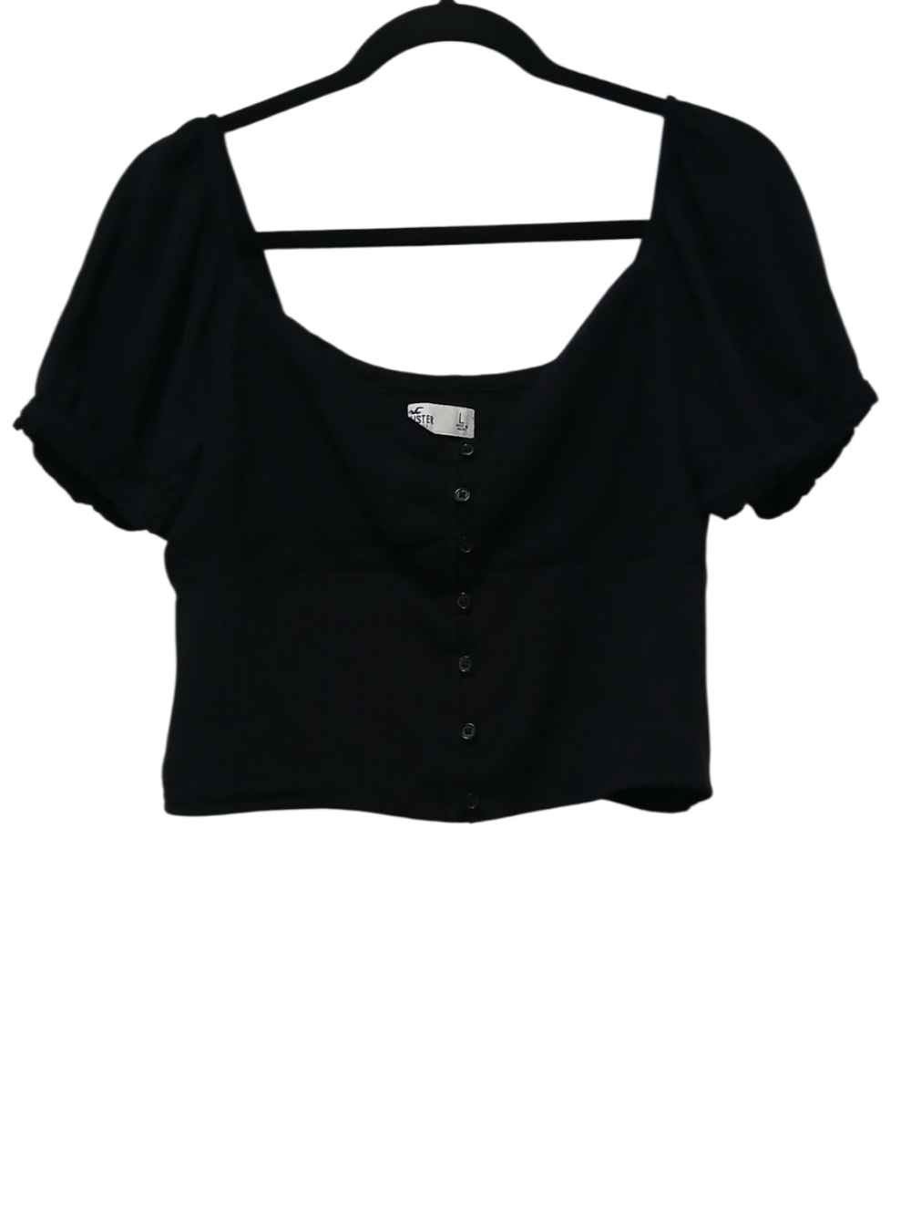 Hollister Black Puff Sleeve Crop Blouse-Size Large